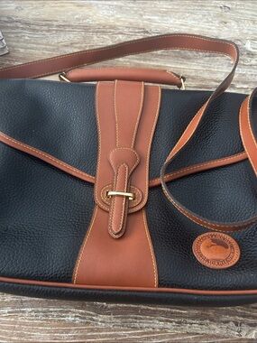 Black and Brown Leather  Crossbody Briefcase - Classic vintage Dooney Bourke